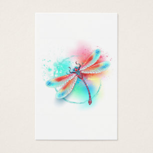 Röd dragonfly på vattenfärgsbakgrund visitkort