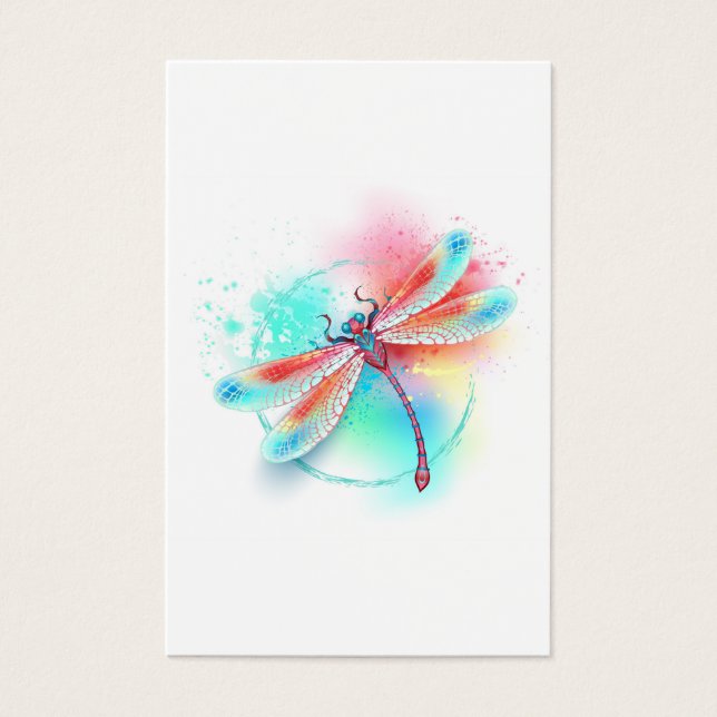 Röd dragonfly på vattenfärgsbakgrund visitkort (Framsida)