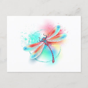 Röd dragonfly på vattenfärgsbakgrund vykort