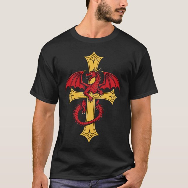 Röd Drak och Medeltida Kors T Shirt (Framsida)