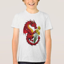 Röd Drak- och Narcissdesign T Shirt