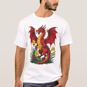 Röd Drak Stod Bland Narcisser T Shirt