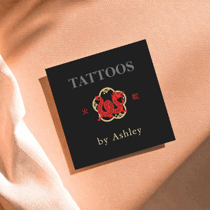 Röd Drak Tatuering Konstnär Fyrkantigt Visitkort