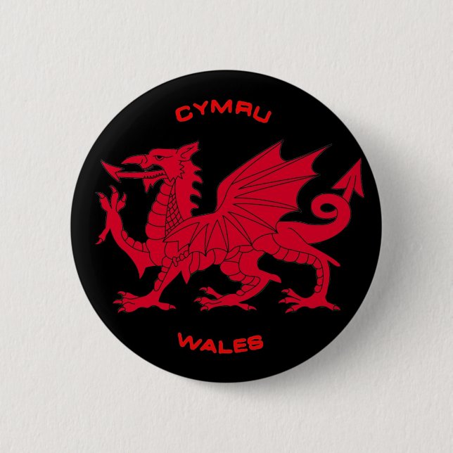 Röd drake av Wales (Cymru), svartbaksida Knapp (Framsida)