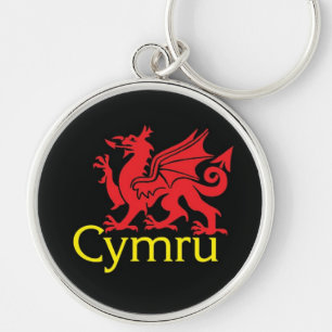 Röd drake Keychain Rund Silverfärgad Nyckelring