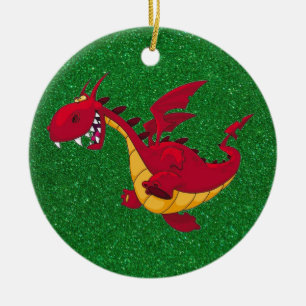 röd drake-ornament julgransprydnad keramik