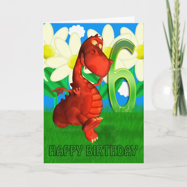 Röd drake som dansar i Garden Birthday Card Kort (Framsida)