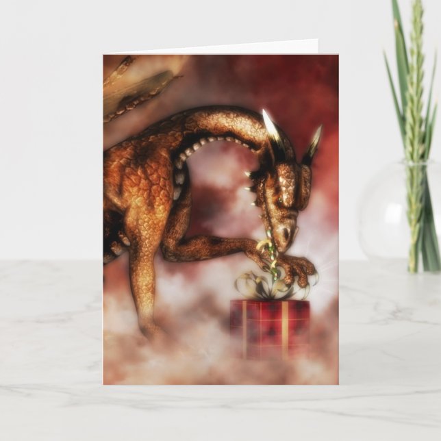Röd drakejul helgkort (Framsida)