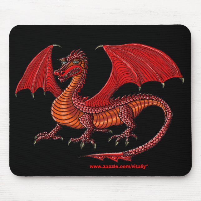 Röd drakemousepaddesign musmatta (Framsidan)