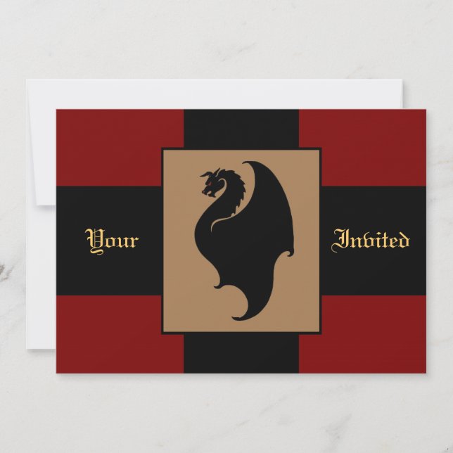 Röd drakeryttarefödelsedagsfest inbjudan (Framsida)