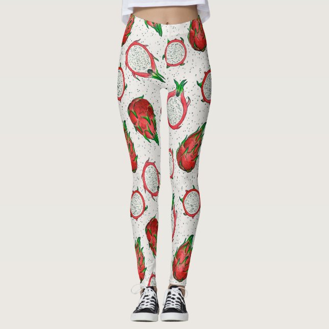 Röd drakfrukt på benvita leggings (Framsida)
