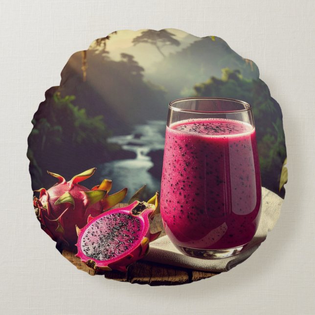 RÖD DRAKFRUKT (Venus Pitahaya) - EXOTISKA FRUKTER Rund Kudde (Framsidan)