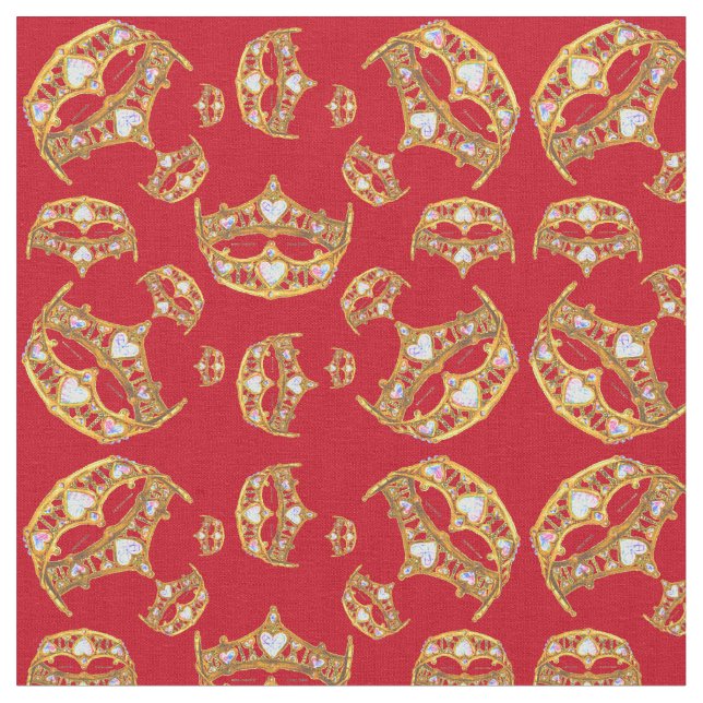 Röd drottning av Hearts Guld Krona Upprepa design Tyg (Närbild)