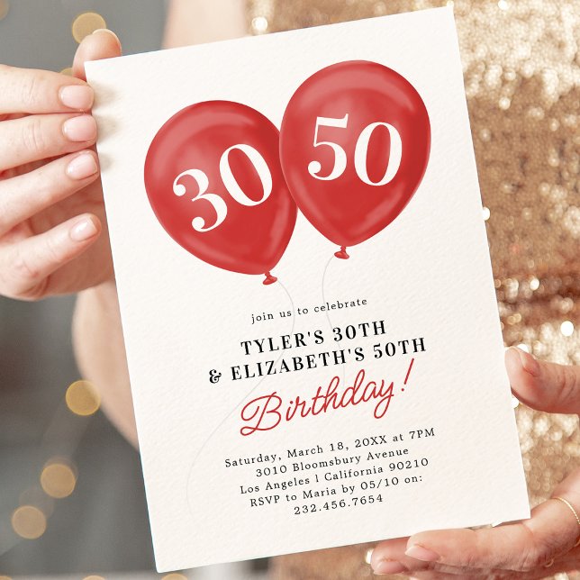 Röd Dubbel Firande Gemensam Födelsedagsfest Inbjudningar (Skapare uppladdad)