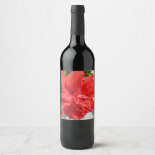 Röd dubbel hibiskusblomma vinflaska etikett