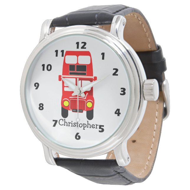 Röd dubbeldäckare design  armbandsur (Vinklad)