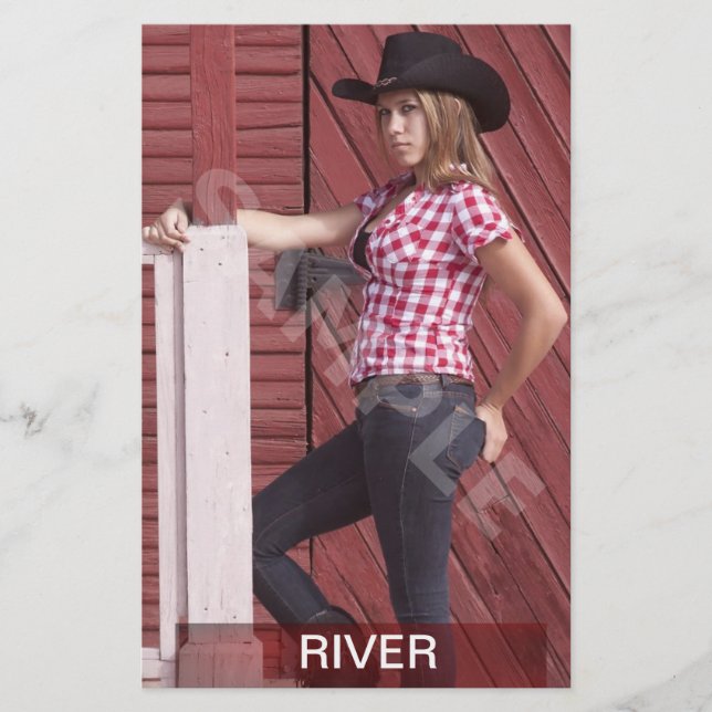 Röd dubbelsidig headshot Zed-kort/Comp-kort Flygblad (Framsidan)