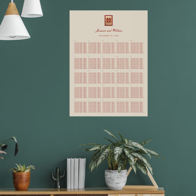 Röd Dubbla: kinesiska Bröllop-sätesdiagram Poster (Vardagsrum 1)