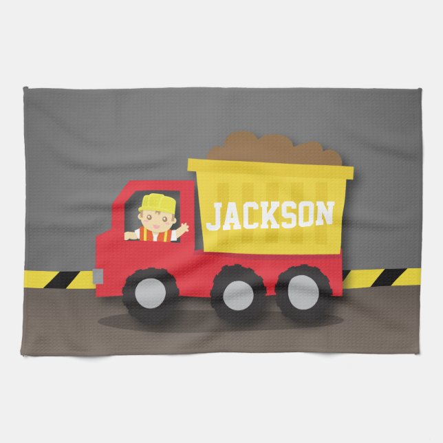 Röd dumper Konstruktion Bygg Pojke Kökshandduk (Horisontell)