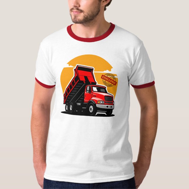 Röd dumper lastbil konstruktion utmaning vektor t shirt (Framsida)