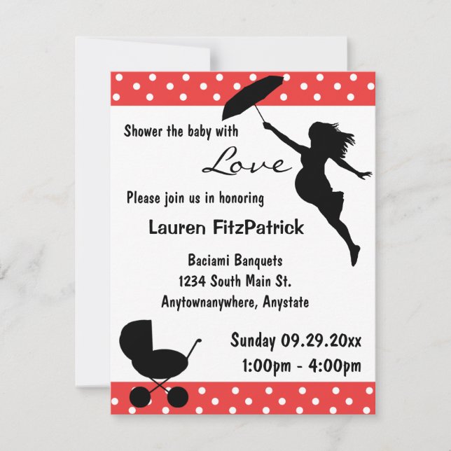 Röd dusch Baby med inbjudan från Kärlek (Framsida)