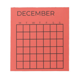 Röd ej uppdaterad december-kalender för planering anteckningsblock