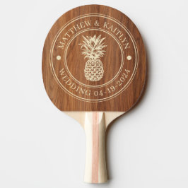 Röd ek trä ananas bröllopskam & namn pingisracket
