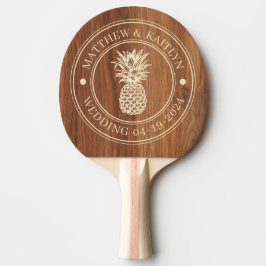 Röd ek trä ananas bröllopskam & namn pingisracket