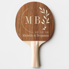 Röd Ek Trä Blad Bröllopsmonogram Pingisracket