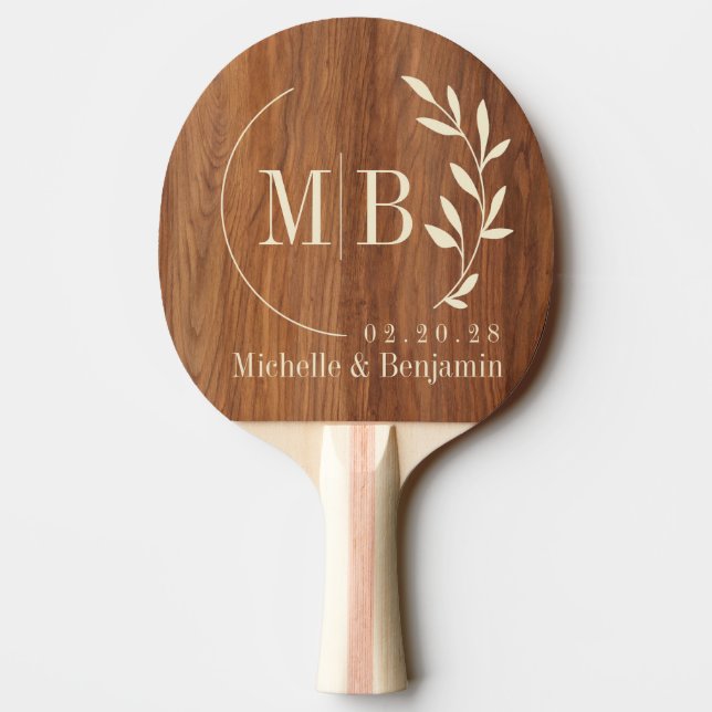 Röd Ek Trä Blad Bröllopsmonogram Pingisracket (Baksidan)