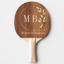 Röd Ek Trä Blad Bröllopsmonogram Pingisracket