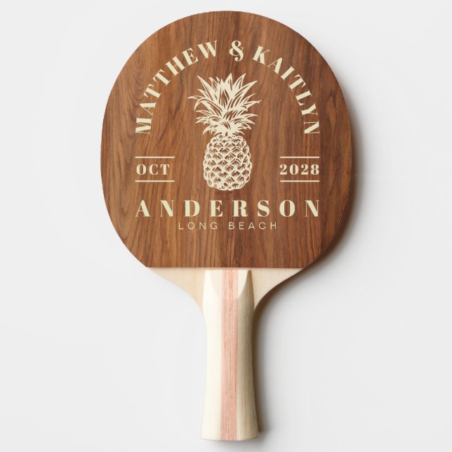 Röd ek trä Tropisk ananas bröllopskam Pingisracket (Baksidan)