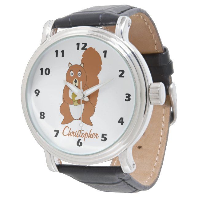 Röd Ekorre Design Personlig Armbandsur (Vinklad)