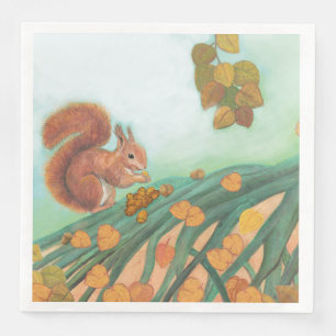 Röd ekorre Eating Hazelnut Illustration Pappersservett