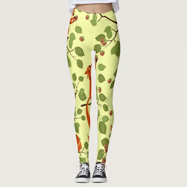 Röd ekorre i grenar. leggings (Framsida)