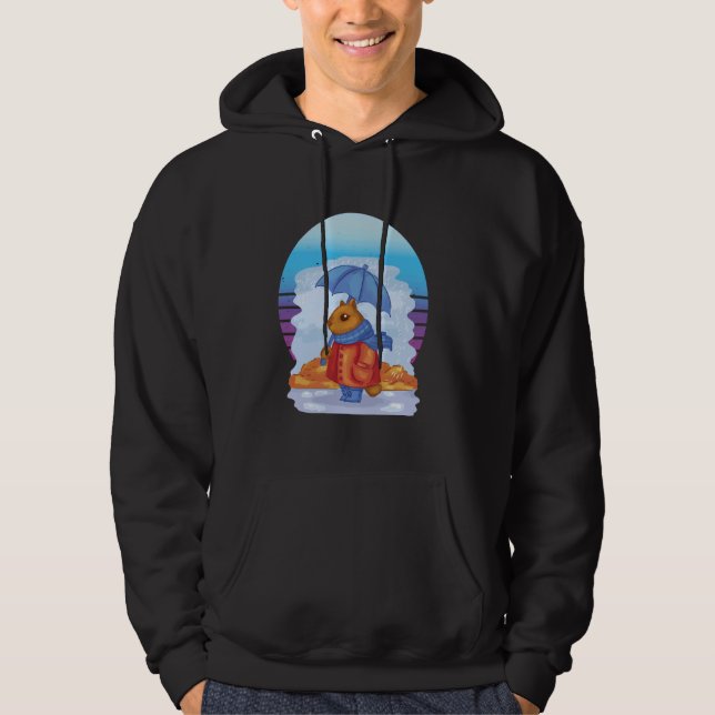 Röd ekorre jackar blå halsduk Blått paraply Höst Hoodie (Framsida)