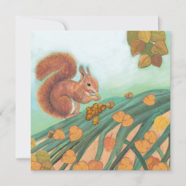 Röd ekorre som äter hasselnötter illustration kort (Framsida)