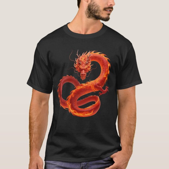 Röd elddrake konst | Mythiskt flamdrakedesign T Shirt (Framsida)
