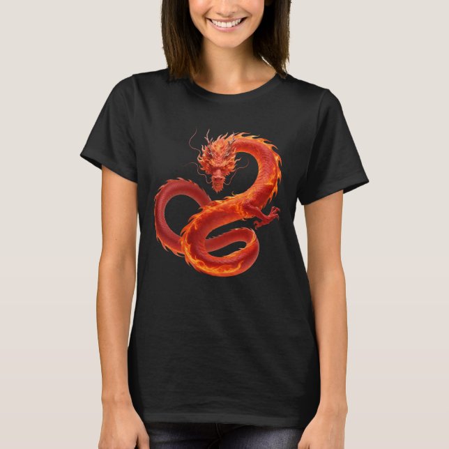 Röd elddrake konst | Mytisk flammande drakdesign T Shirt (Framsida)