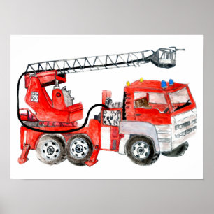 Röd eldmotor, illustration av lastbil vid brand poster