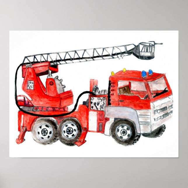 Röd eldmotor, illustration av lastbil vid brand poster (Framsidan)