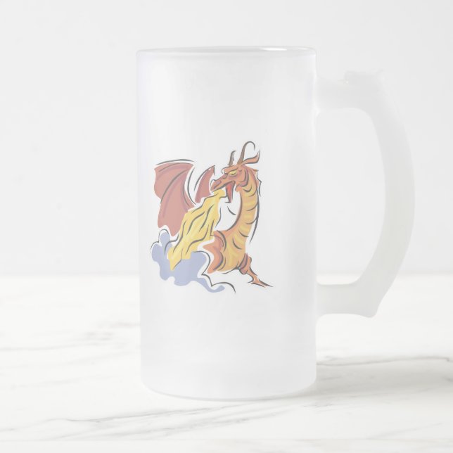 röd eldsprutande drake frostat ölglas (Höger)