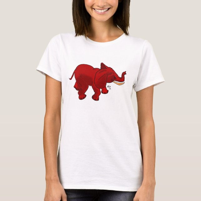 Röd elefant på damskjortan t-shirt (Framsida)
