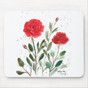 Röd elegant chic blommigt ro musmatta