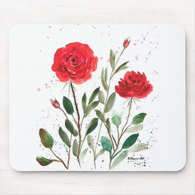 Röd elegant chic blommigt  ro musmatta (Framsidan)