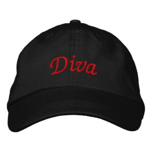 Röd elegant diva på svart broderad keps