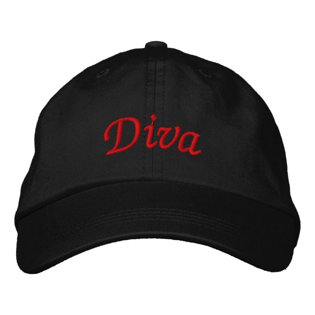 Röd elegant diva på svart broderad keps (Framsida)