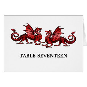 Röd Elegant Dragons Bordsnummer Card Hälsningskort