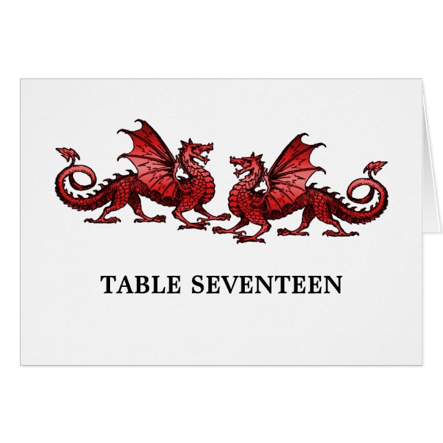 Röd Elegant Dragons Bordsnummer Card Hälsningskort (Framsidan Horizontal)