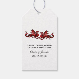 Röd Elegant Dragons Bröllop Gift-Märkre Presentetikett